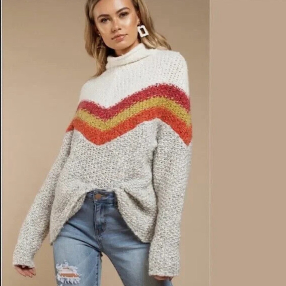 Free People Turn Around Chevron Stripe Chunky Knit Sweater SZ L